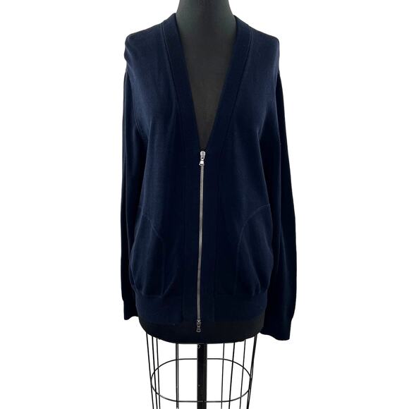 VINCE Mens Blue Cotton V-Neckline Long Sleeve Zip Front Cardigan w/ Pockets Sz M - Picture 1 of 8